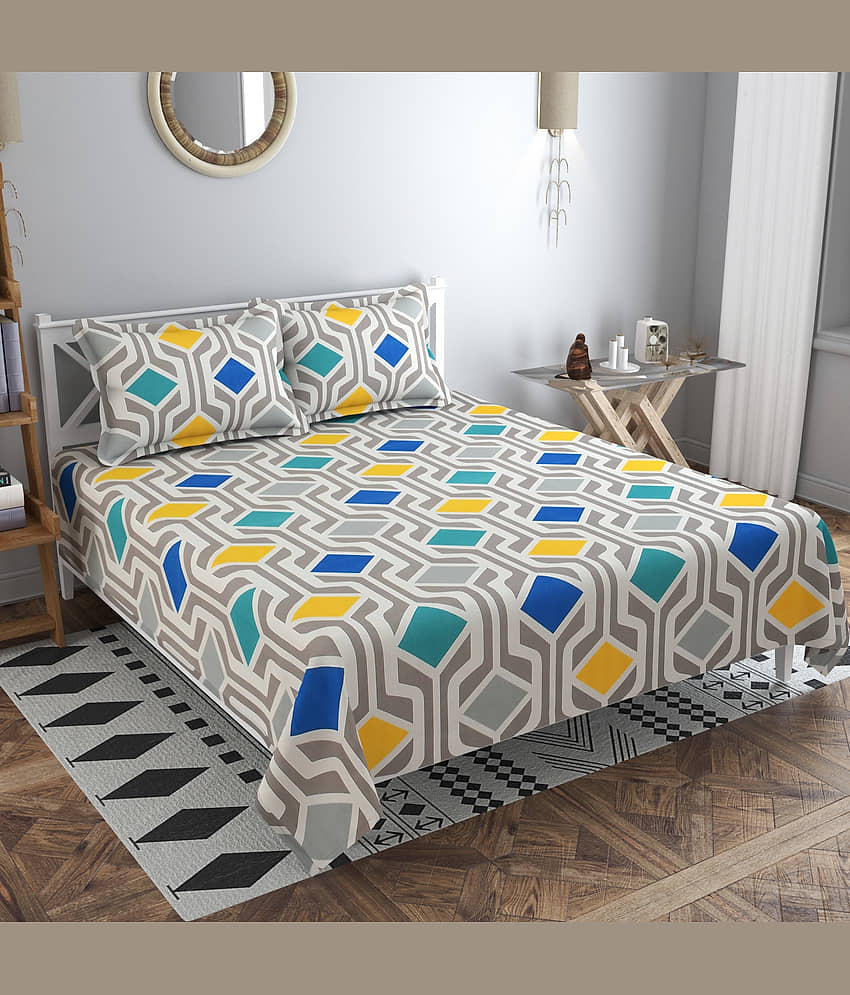 Kraftiq Homes Microfiber 1 Double Bedsheet with 2 Pillow Covers ( Multicolor )