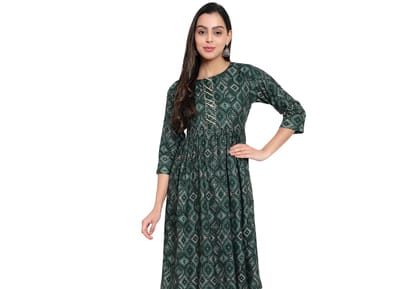 MRS RIGHT PREMIUM COTTON PRINTED GREEN NYRA FROCK KURTI