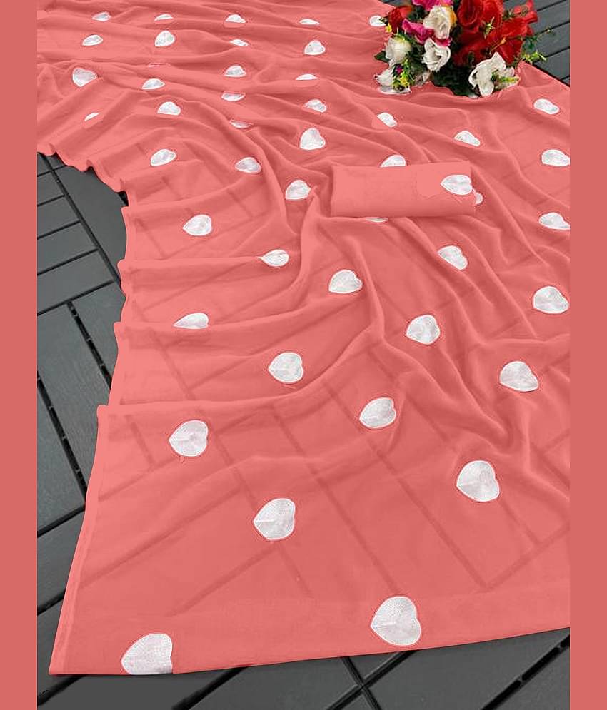 Aika Georgette Printed Saree With Unstitched Blouse Piece ( Peach )