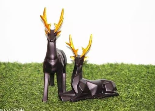 Black Hiran/Deer Showpiece for Table Decoration of Home and Office Set of 2.