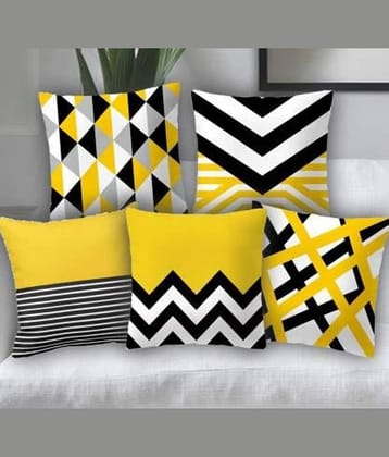 Crosmo Set of 5 Satin Geometric Square Cushion Cover (40X40)cm - Yellow