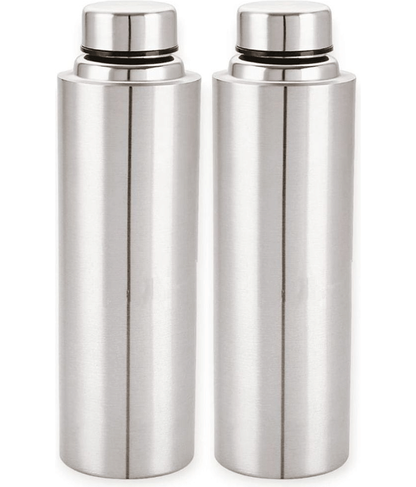 Visaxmi Stainless Steel Single Water Bottle 1 liter Silver Water Bottle 1000 mL ( Set of 2 )