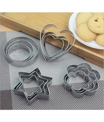 Tapixaa 12pcs Stainless Steel Cookie Cutter Set Pastry Cookie Biscuit Cutter Cake Muffin Decor Mold Mould Multi Functional Tool