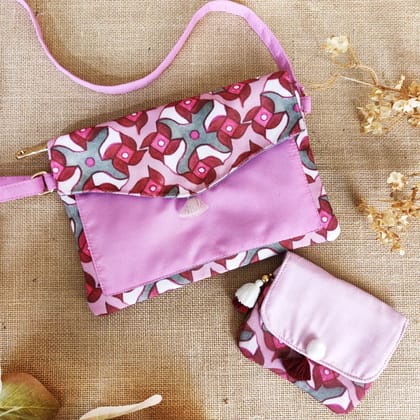 Pink Pin-wheel Sling/mini wallet Combo