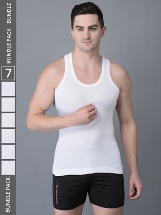Men's White Pack of 7 Solid Combed Cotton Vest