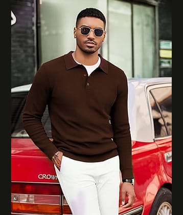 tysort Woollen Polo Collar Men's Full Sleeves Pullover Sweater - Brown ( Pack of 1 )