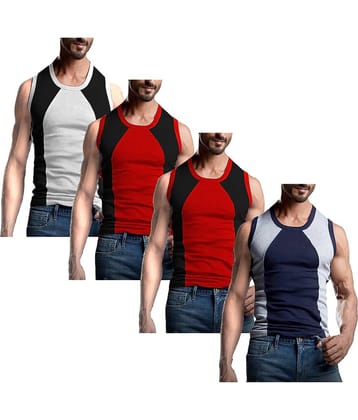VEE SAA Pack of 4 Cotton Gym Vest For Men ( Multicolor )