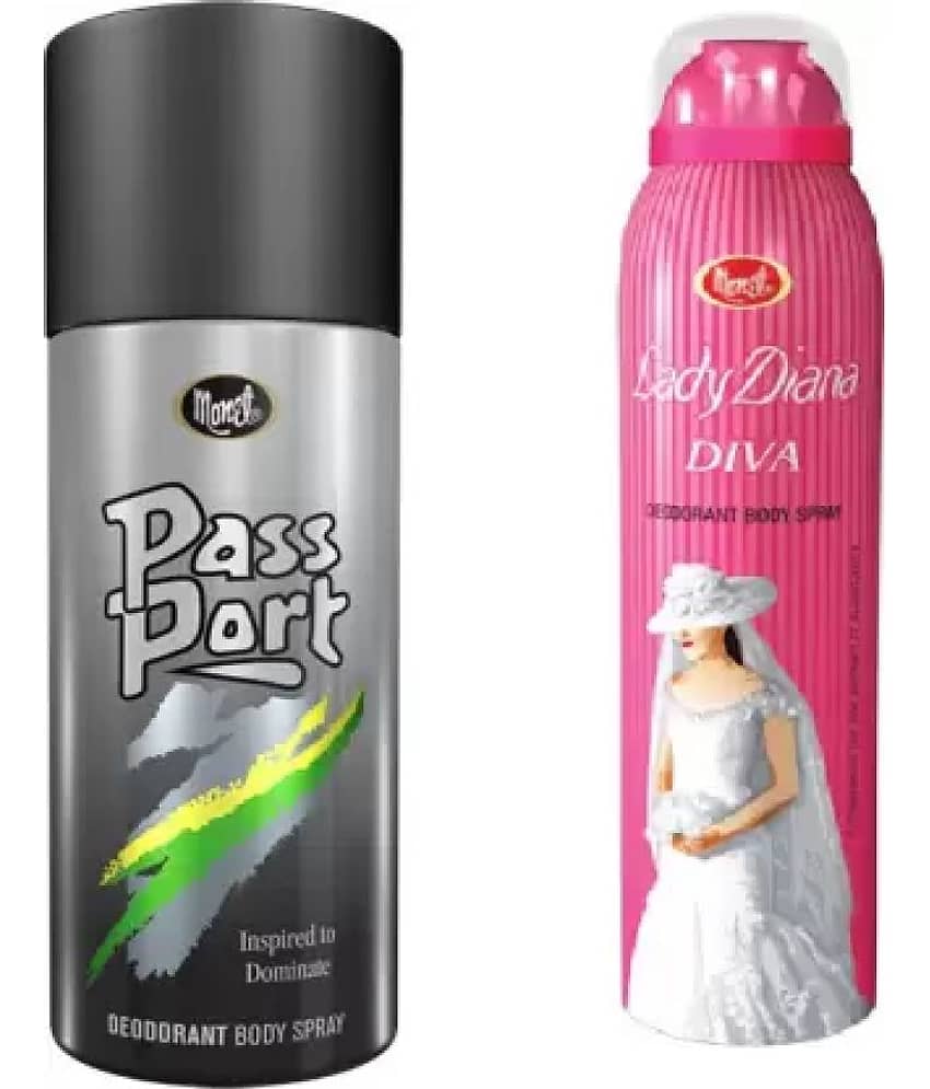 .MONET Passport Black & Lady Diva Body Spray - For Men & Women150 ml each.pack of 2.