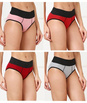 Young Trendz Women High Waist  Combo Hipster - 4pcs Pack-XS / Pink Red Maroon Grey