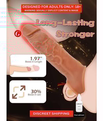 Add 2" 35% Bigger Performance ED Helper Extender Male Penis Extension Sleeve Sheath Enlarger Enhancer-Brown By NaughtyNights + Free Kaamraj Lubricant