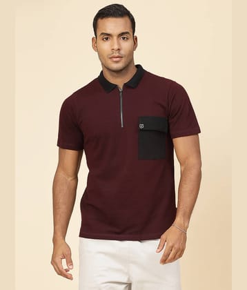 Rigo Pack of 1 Cotton Slim Fit Self Design Half Sleeves Men's Polo T Shirt ( Wine )