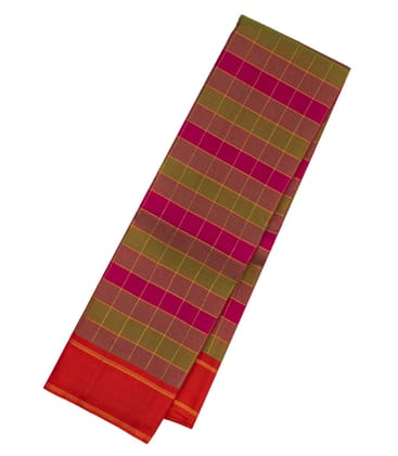 Magenta & Green Handloom Kanchipuram Silk Saree With Checks-Magenta