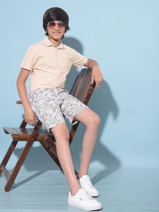 Olive Floral Print 100% Cotton Shorts-9-10Y / Olive