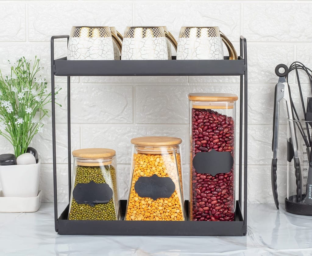 Femora Borosilicate Glass Bamboo Lid Air Tight Jar - 700 ML, Set of 4, Free Replacement of Lids