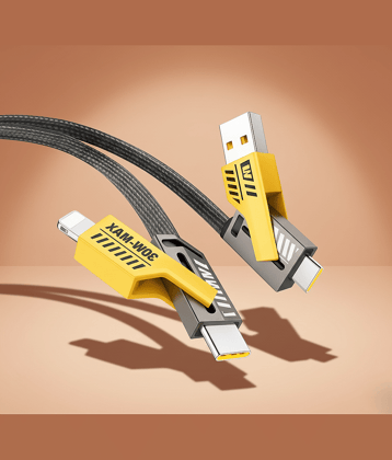 4-in-1 USB C Cable 65W [Fast Charging & Data Sync] Flat Braided Anti-Tangle iPhone Charger Cord with Multi Charging Cable Combo Type