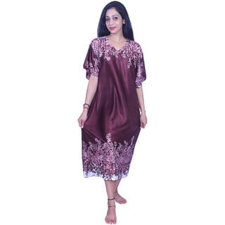 Nivcy Women Fashion Printed Satin Nightwear Brown
