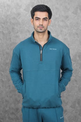 Studio Straight Fit Quarter Zip- Azure Teal-XS