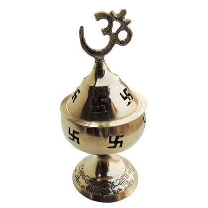 Brass Table Decor Oil Lamp Om Pakija Deepak  - Handcrafted Brass Diya for Aarti, Height : 3 Inch (ZMAS164 B)