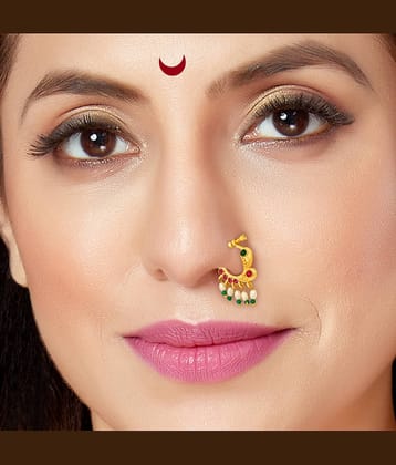 Traditional Maharashtrian Style Gold Plated Nath Nose Ring For Women And Girls