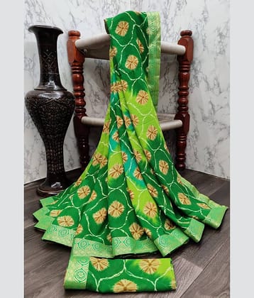 Kanooda Prints Georgette Printed Saree With Unstitched Blouse Piece ( Green )