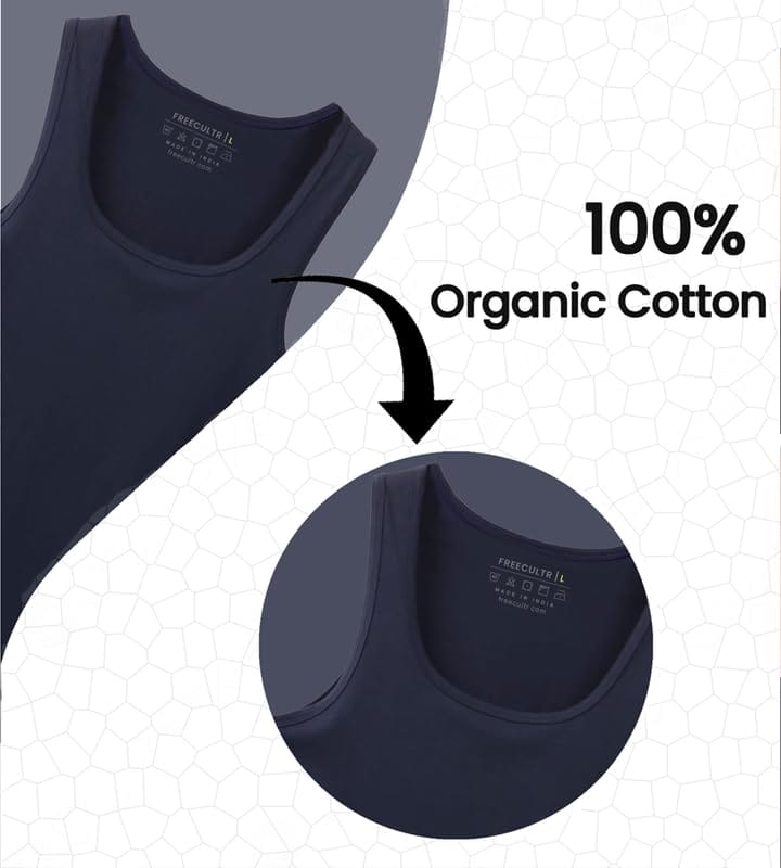 Freecultr Cotton Vest for Men Sleeveless Lightweight Solid Round Neck Comfort Vests Breathable & Comfortable Innerwear Sando for Man Regular Fit Pack of 2-Navy,White