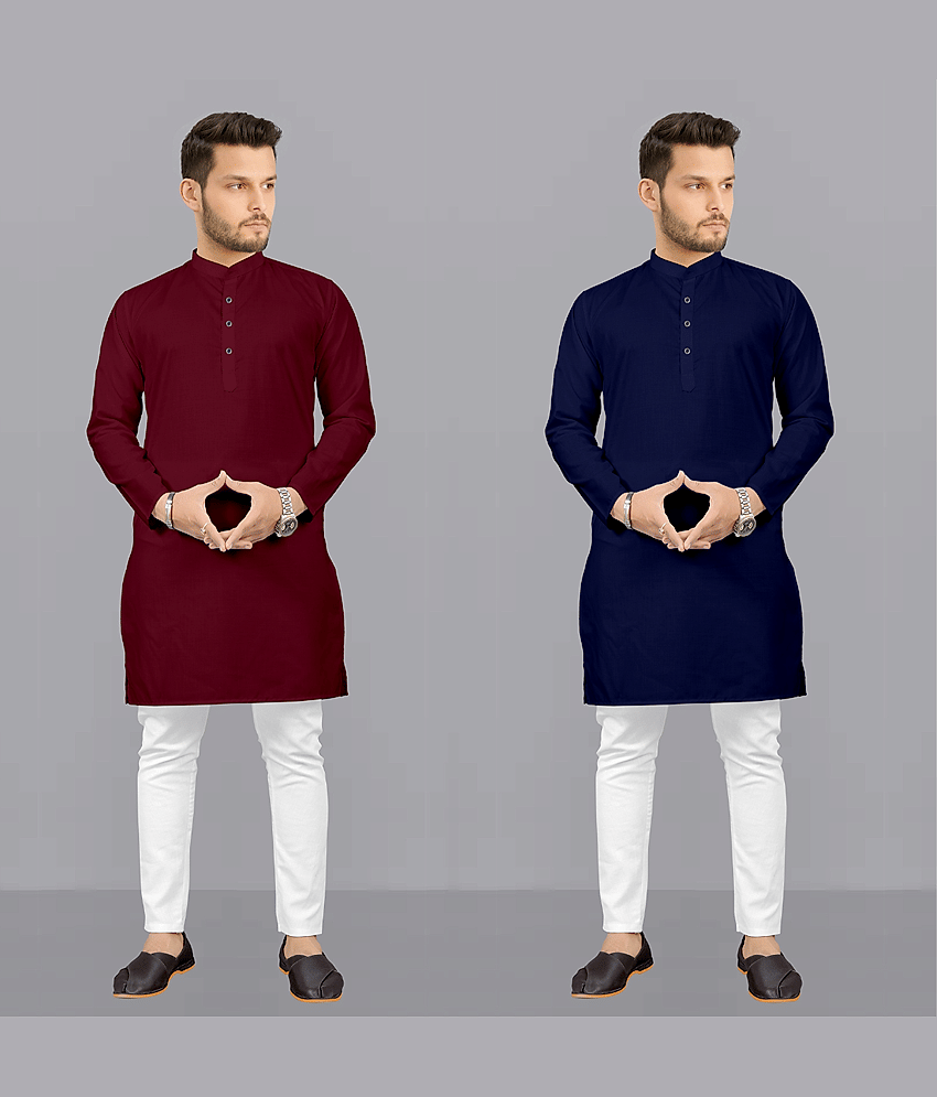 Fashionfricks Multi Cotton Blend Regular Fit Men's Kurta Pyjama Set ( Pack of 2 )
