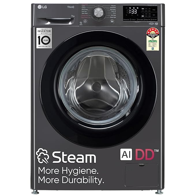 LG 7 Kg 5 Star AI Direct Drive Fully-Automatic Front Loading Washing Machine (Middle Black, Steam for Hygiene Wash) Middle Black