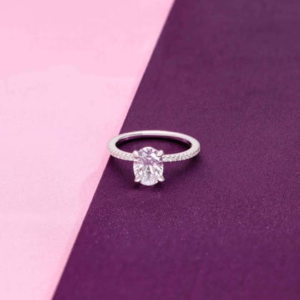 Oval-cut Solitaire Zircon Studded Silver Ring-Solitaire / Silver / US 5 (15.6 mm Diameter)