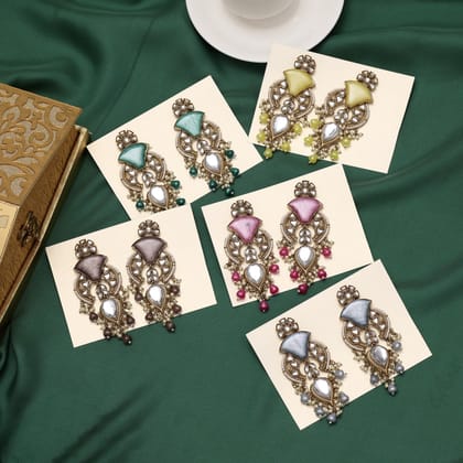 Assorted Color 5 Pairs Meena Work Kundan Earrings Combo (KDE127CMB)-Default Title / Assorted / Alloy with Good Quality Gold Plated