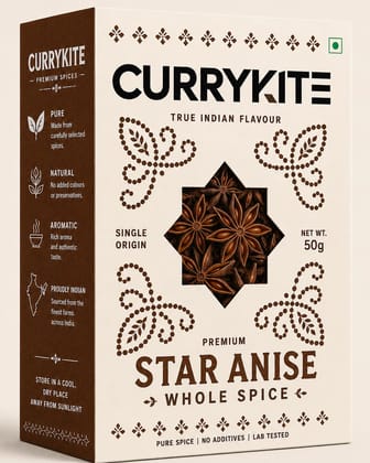 Currykite Whole Star Anise 50g | Chakri Phool | Biryani and Garam Masala Spice Currykite Whole Star Anise 50g | Chakri Phool | Biryani and Garam Masala Spice