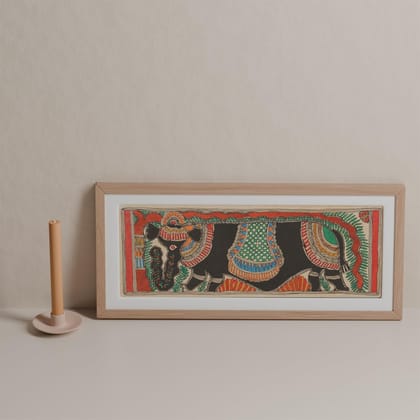 Madhubani  Elephant Painting 5.6 x 15.3 Inches ( Unframed )-Multi-colour / 5.6 inches x 15.3 inches / Paper