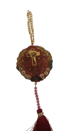 Elegant Floral Car Ornament with Gold Cross - Hanging Car Decoration