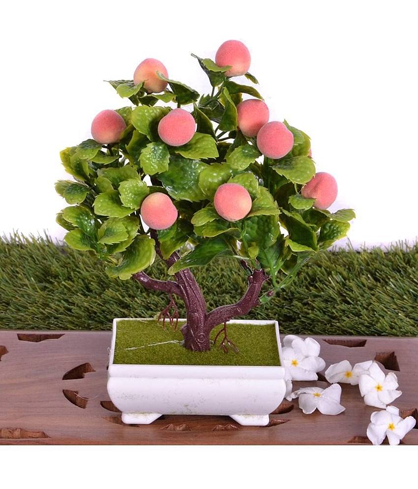 PINDIA - Peach Peach Blossom Artificial Flowers With Pot ( Pack of 1 )