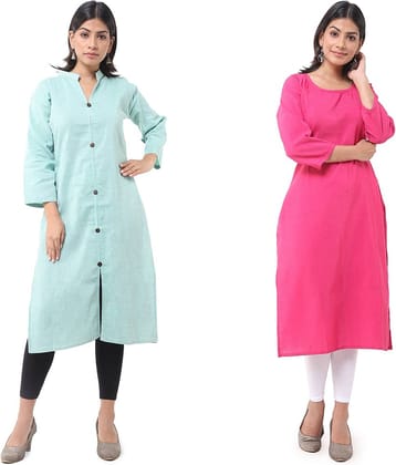 DESHBANDHU DBK - Multicolor Cotton Women's Straight Kurti ( Pack of 2 )