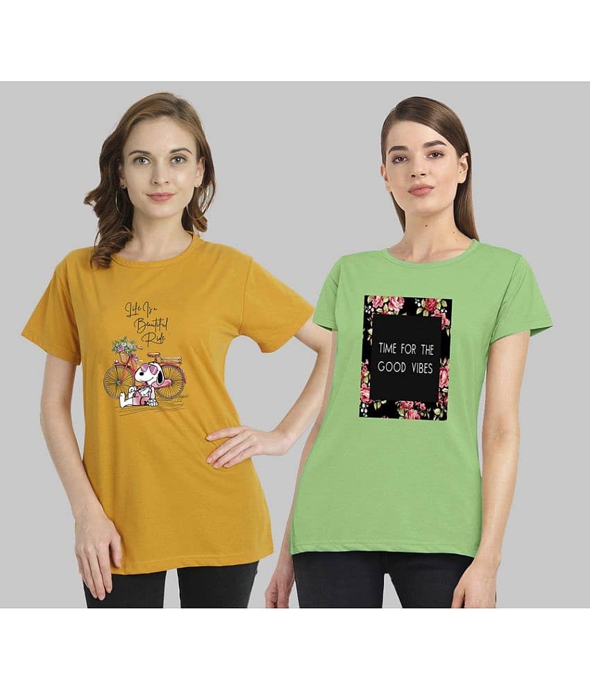 CHOZI Women Cotton Printed Regular Fit Round Neck T-Shirt ( Multi Color )
