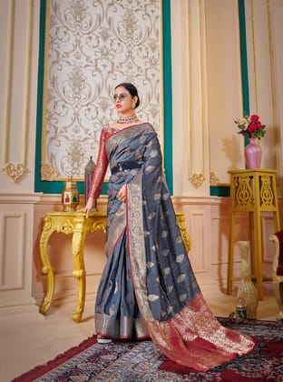 Blue Soft Banarasi Silk Woven Designer Saree For Women