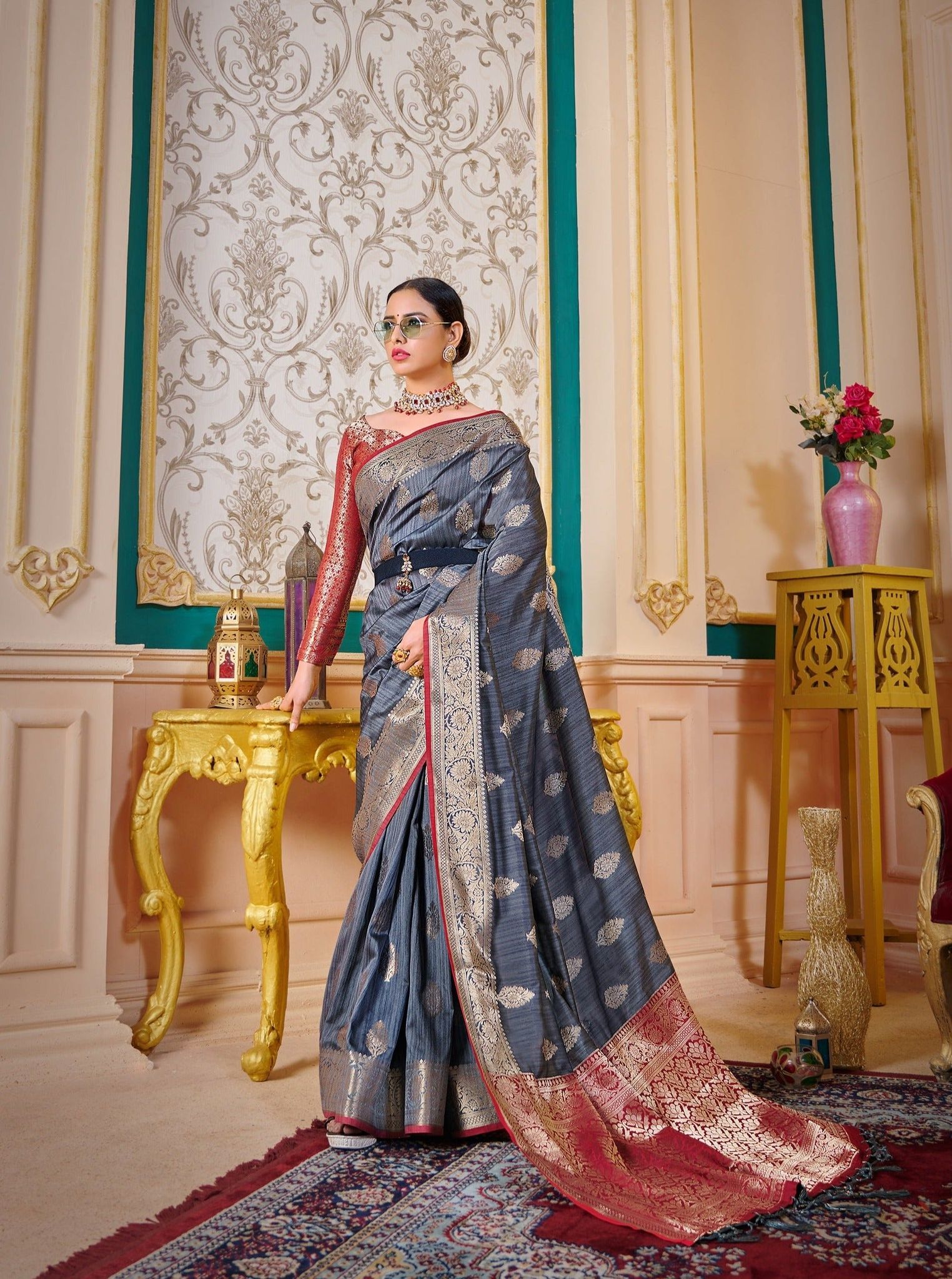 Blue Soft Banarasi Silk Woven Designer Saree For Women
