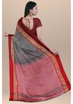 Womens Regular Fit Cotton Handloom Solid Saree