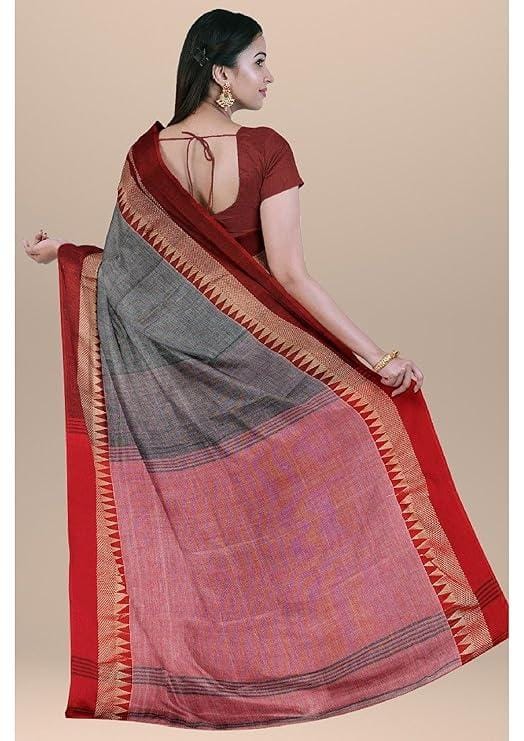 Womens Regular Fit Cotton Handloom Solid Saree
