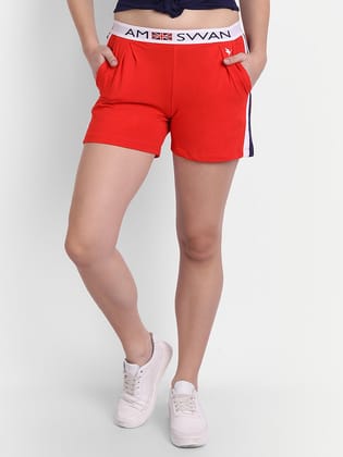 Womens Premium Red Cotton Lycra Smart Fit Shorts-S