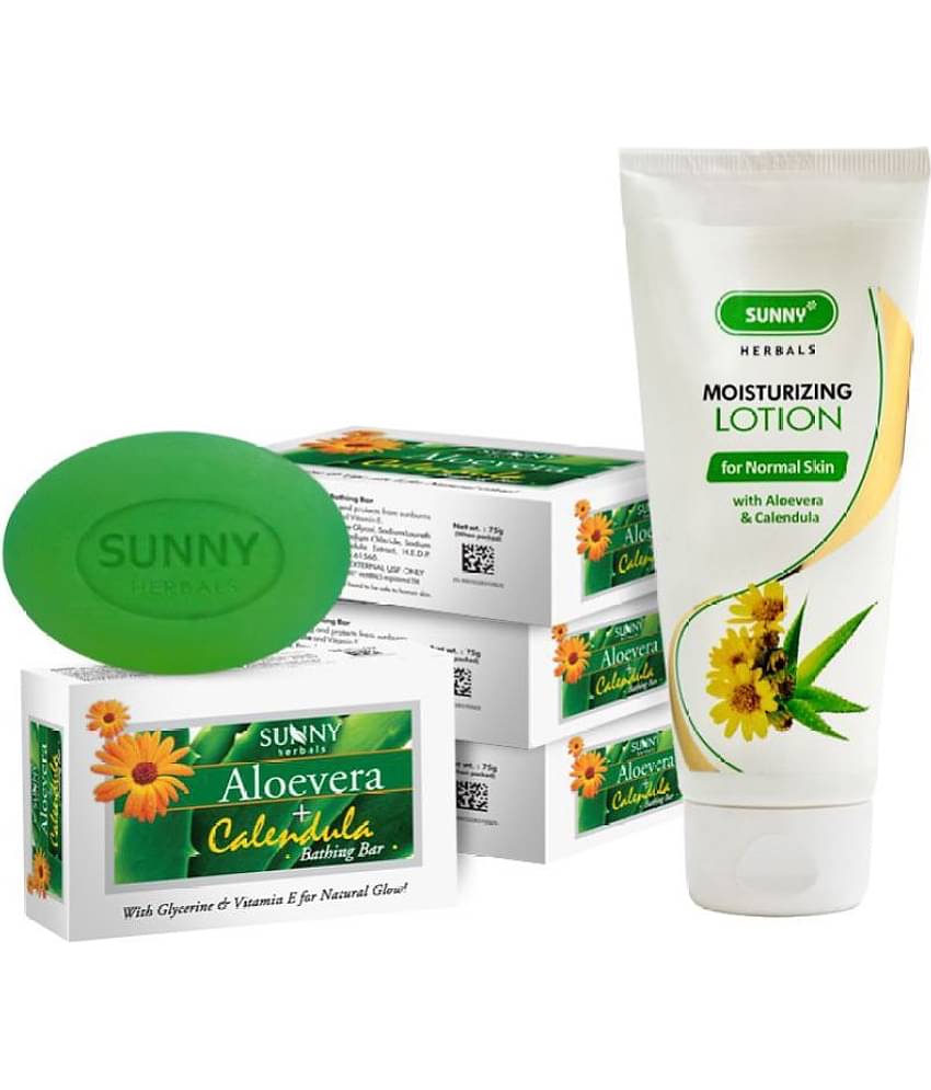 SUNNY HERBALS Aloevera & Calendula Lotion 100ml and Bathing Bar Soap (75g*4)300 g