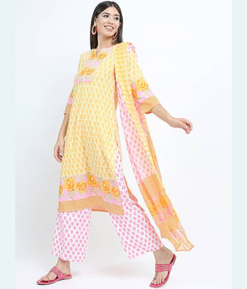 Vishudh Women Viscose Printed Straight Kurti With Palazzo ( Yellow )