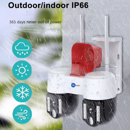 Maizic Smarthome 2in1 2K FHD Siren 1080p Resolution WIFI Wireless Outdoor Camera with Dual Lens | 360° View | Alarm | Motion Detection | Color Night Vision | IP66 Weatherproof | Two Way Audio Su