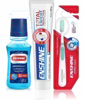 Enshine Total Expert Toothpaste (100g), Mouthwash (150ml) and 1Pc Toothbrush