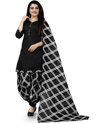 Rajnandini Unstitched Cotton Blend Printed Dress Material - Black ( Pack of 1 )