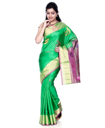 Green Kanchipuram Silk Saree Floral Motifs