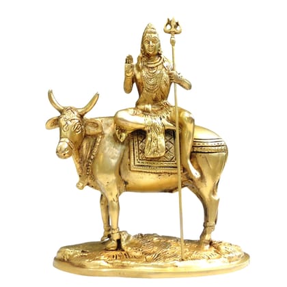 Brass Shiva Ji on Nandi Idol | Temple Statue, Height : 9 Inch (BSMAS1835 C)