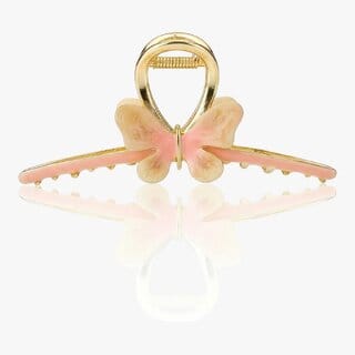 Butterfly Hair Claw  Pink and Cream Enamel with Gold Finish