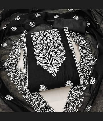 Rangtulika Ethnics Unstitched Cotton Blend Embroidered Dress Material - Black ( Pack of 1 )
