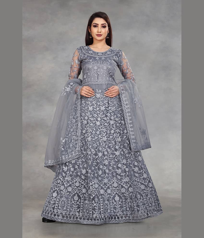 Aika Grey Net Ethnic Gown - Single